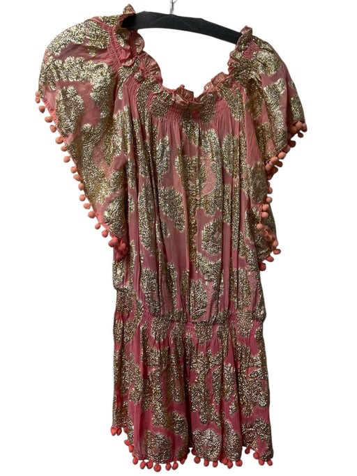 Miss June Paris Size Free-Size Pink & Gold Rayon & Viscose Pom pom detail Dress Pink & Gold / Free-Size