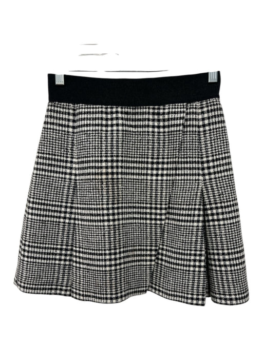 Alice & Olivia Size 0 B&W Virgin Wool Blend Gingham Zip Back Mini Pleats Skirt B&W / 0
