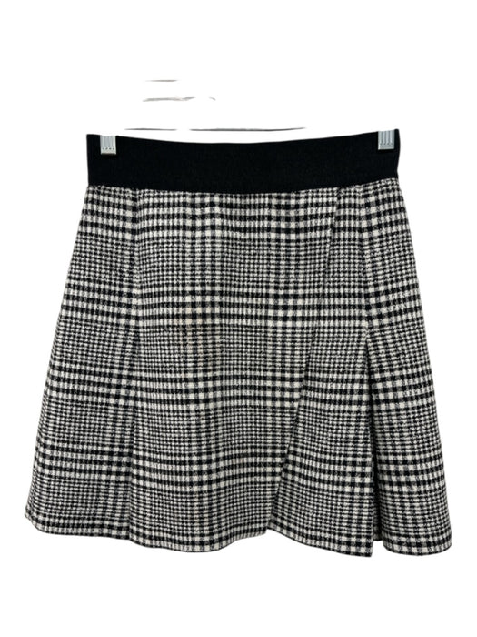 Alice & Olivia Size 0 B&W Virgin Wool Blend Gingham Zip Back Mini Pleats Skirt B&W / 0