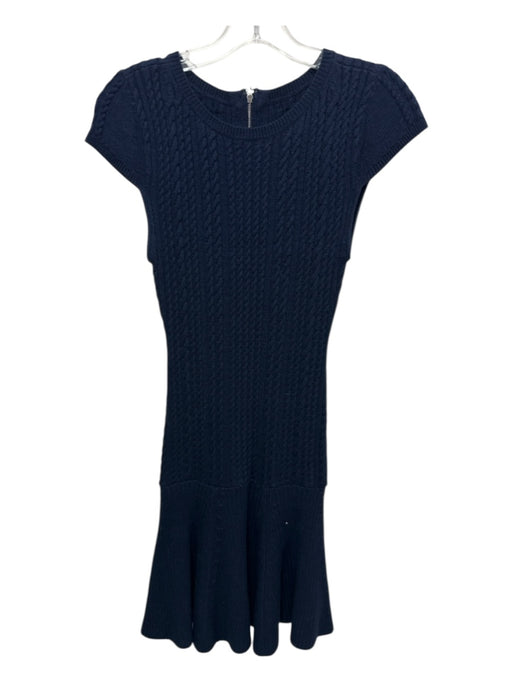 Alice & Olivia Size XS Navy Wool Cable Knit Cap Sleeve Ribbed Zip Back Dress Navy / XS