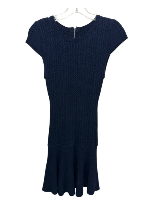 Alice & Olivia Size XS Navy Wool Cable Knit Cap Sleeve Ribbed Zip Back Dress Navy / XS