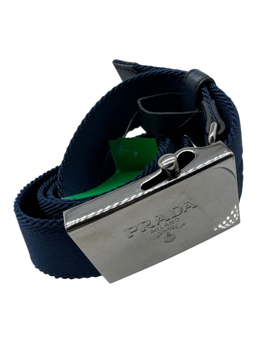 Prada Navy Polyester Blend Silvertone hardware Woven Logo Belts Navy