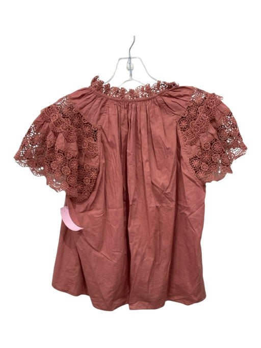 Ulla Johnson Size 2 Blush Pink Cotton Lace Neck Short Sleeve Tassle Detail Top Blush Pink / 2