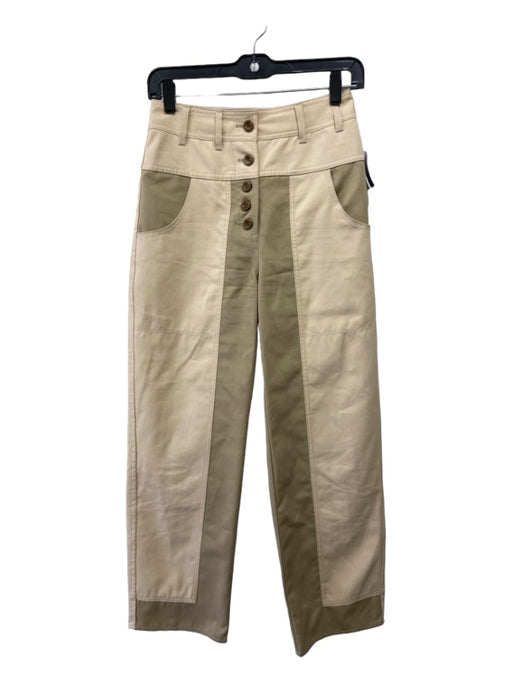 Ulla Johnson Size 2 Khaki Cotton Blend Button Fly color block Straight Leg Pants Khaki / 2