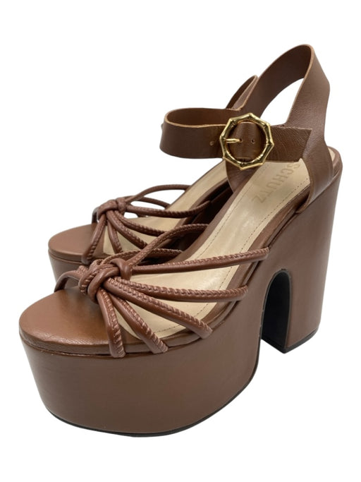 Schutz Shoe Size 6 Tan Brown Leather Strappy Platform Ankle Strap Sandals Tan Brown / 6