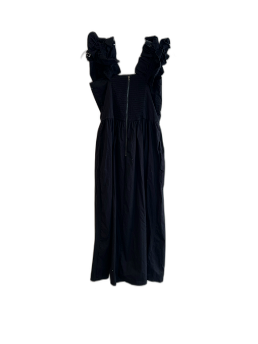 Wayf Size S Black Cotton Ruffle Sleeves Back Zip Tea Length Square Neck Dress Black / S