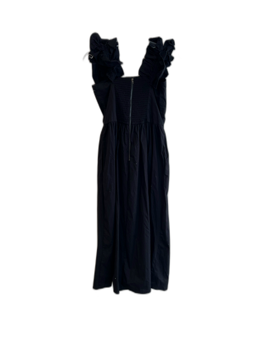 Wayf Size S Black Cotton Ruffle Sleeves Back Zip Tea Length Square Neck Dress Black / S