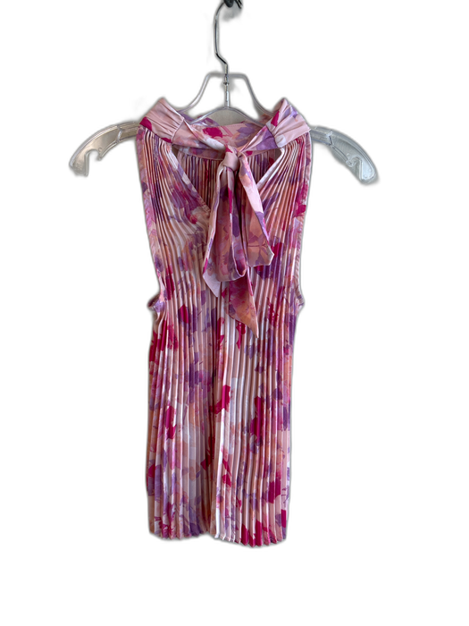 CeCe Size XS Pink & Multi Polyester Halter Sleeveless Pleated Tie Neck Top Pink & Multi / XS