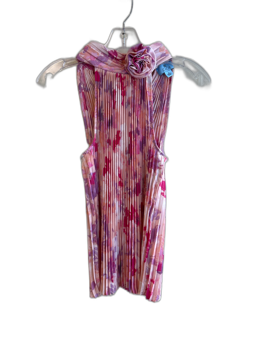 CeCe Size XS Pink & Multi Polyester Halter Sleeveless Pleated Tie Neck Top Pink & Multi / XS