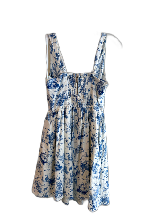 7 For All Mankind Size S White & Blue Linen & Rayon Square Neck Nautical Dress White & Blue / S