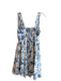 7 For All Mankind Size S White & Blue Linen & Rayon Square Neck Nautical Dress White & Blue / S
