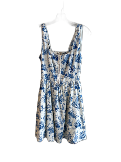 7 For All Mankind Size S White & Blue Linen & Rayon Square Neck Nautical Dress White & Blue / S
