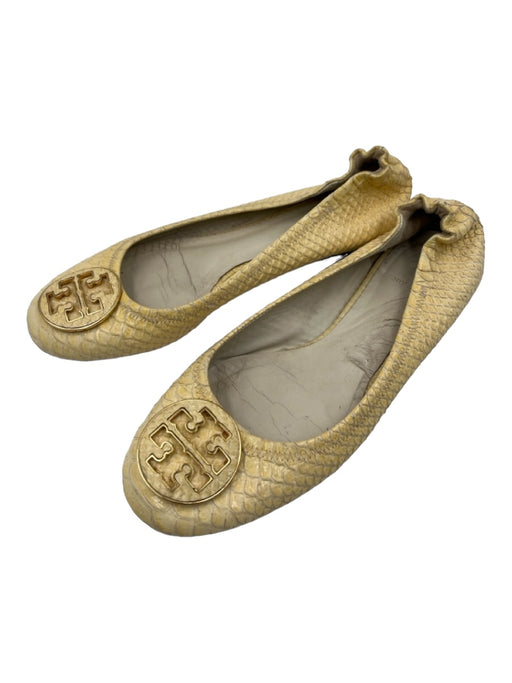 Tory Burch Shoe Size 8.5 Cream Print Patent Leather Snake Embossed Flats Cream Print / 8.5