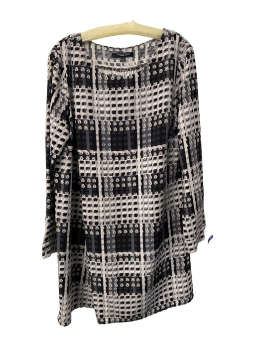 Thakoon Size Large Black & Gray Polyester Blend Abstract Plaid Long Sleeve Dress Black & Gray / Large