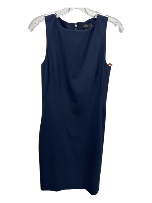 Theory Size 4 Navy Blue Wool Blend Sheath Sleeveless Knee Length Dress Navy Blue / 4