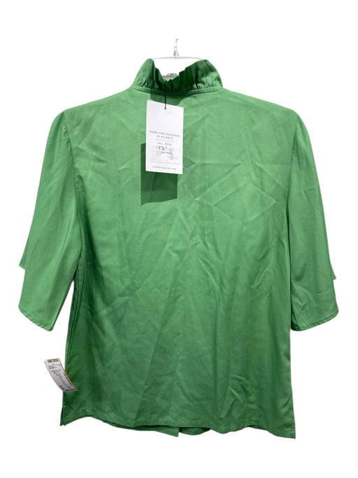 S'edge Size S Light Green Tencel Pleated Ruffle Neck Short Sleeve Top Light Green / S