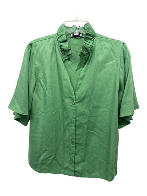 S'edge Size S Light Green Tencel Pleated Ruffle Neck Short Sleeve Top Light Green / S