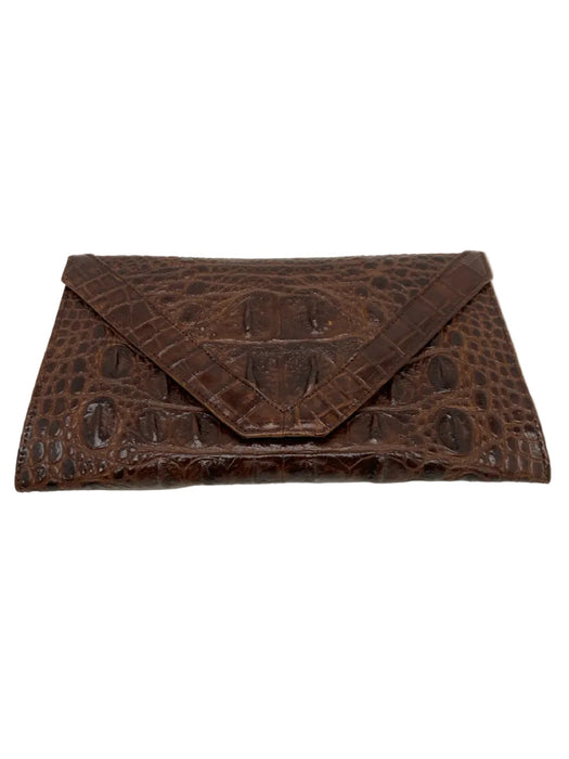 Veari Brown Leather Croc Embossed Magnetic Close Envelope Clutch Bag