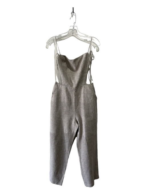 Reformation Size 6 Taupe & Black Linen Windowpane Grid Open Back Jumpsuit Taupe & Black / 6