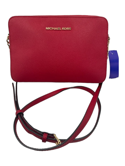 Michael Kors Red Saffiano Leather Crossbody Top Zip Gold Hardware Square Bag Red / S