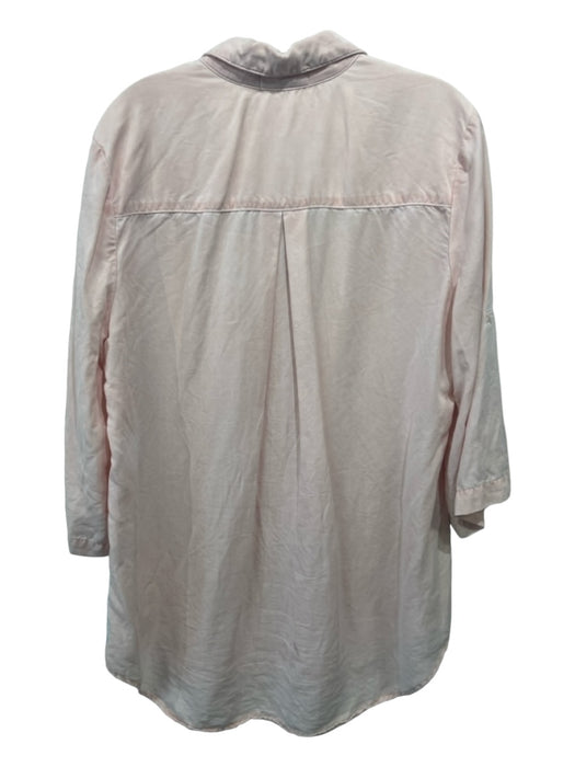 Cloth & Stone Size M Pale Pink Cotton Collared V Neck 3/4 Sleeve Curved Hem Top Pale Pink / M