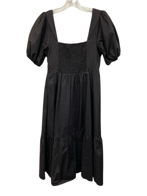 ASTR Size S Black Cotton Square Neck Puff Sleeve Zip Close Midi Dress Black / S
