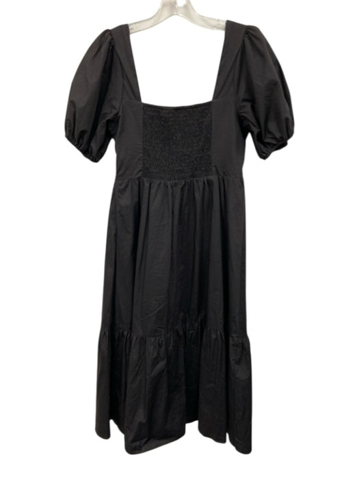ASTR Size S Black Cotton Square Neck Puff Sleeve Zip Close Midi Dress Black / S