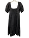 ASTR Size S Black Cotton Square Neck Puff Sleeve Zip Close Midi Dress Black / S