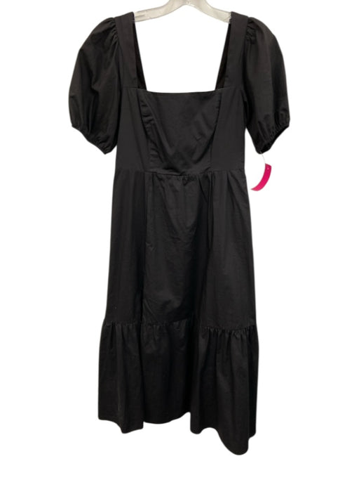 ASTR Size S Black Cotton Square Neck Puff Sleeve Zip Close Midi Dress Black / S