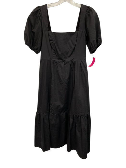 ASTR Size S Black Cotton Square Neck Puff Sleeve Zip Close Midi Dress Black / S