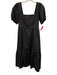 ASTR Size S Black Cotton Square Neck Puff Sleeve Zip Close Midi Dress Black / S