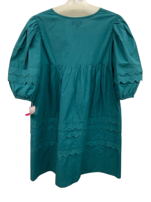Olivia James Size XS Green Cotton V Neck Puff Sleeve Mini Dress Green / XS