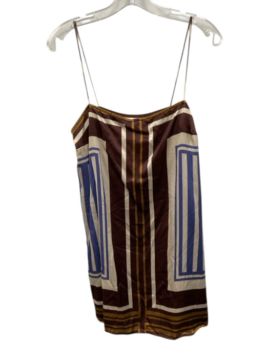 Reformation Size M Brown, white & blue Silk Spaghetti Strap Printed Mini Dress Brown, white & blue / M