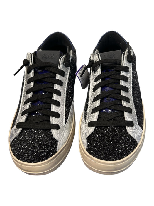 P448 Shoe Size 37 Black and silver Sparkle Houndstooth lace up Round Toe Shoes Black and silver / 37