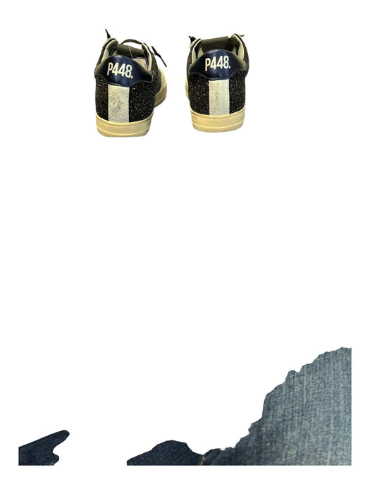 P448 Shoe Size 37 Black and silver Sparkle Houndstooth lace up Round Toe Shoes Black and silver / 37