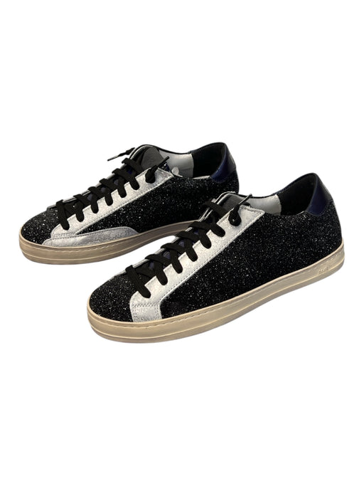 P448 Shoe Size 37 Black and silver Sparkle Houndstooth lace up Round Toe Shoes Black and silver / 37