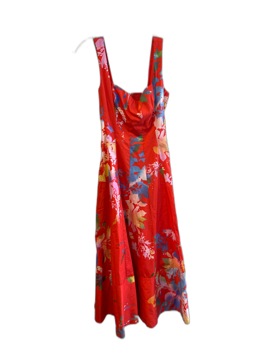 Anthropologie Size XS Red & Multi Cotton Sleeveless Floral Back Zip Dress Red & Multi / XS