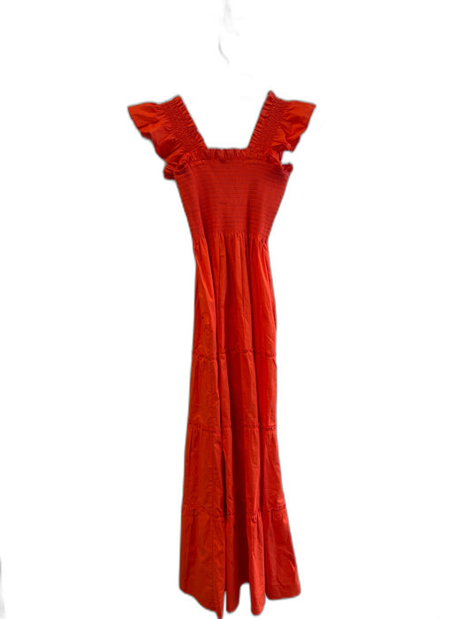 Quince Size S Orange Cotton Sleeveless Ruffle Detail Smocking Dress Orange / S