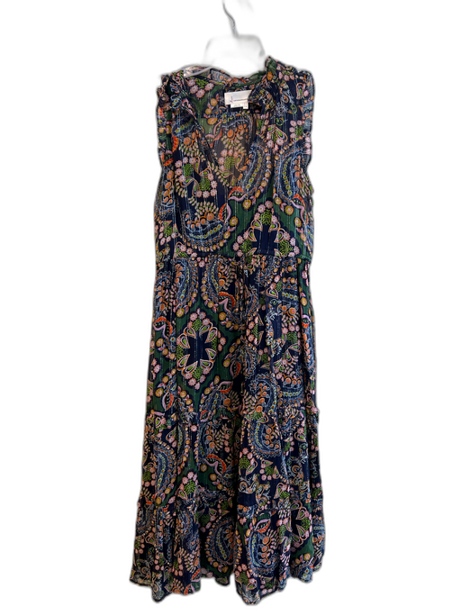 Anthropologie Size 4 Blue Green & Multi Viscose Sleeveless Floral Print Dress Blue Green & Multi / 4