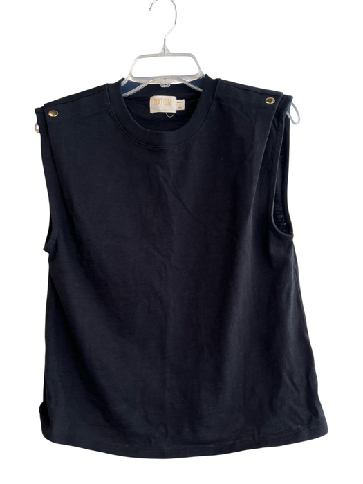 Nation Size S Black 100% Cotton Round Neck Solid Epaulet Sleeveless Top Black / S