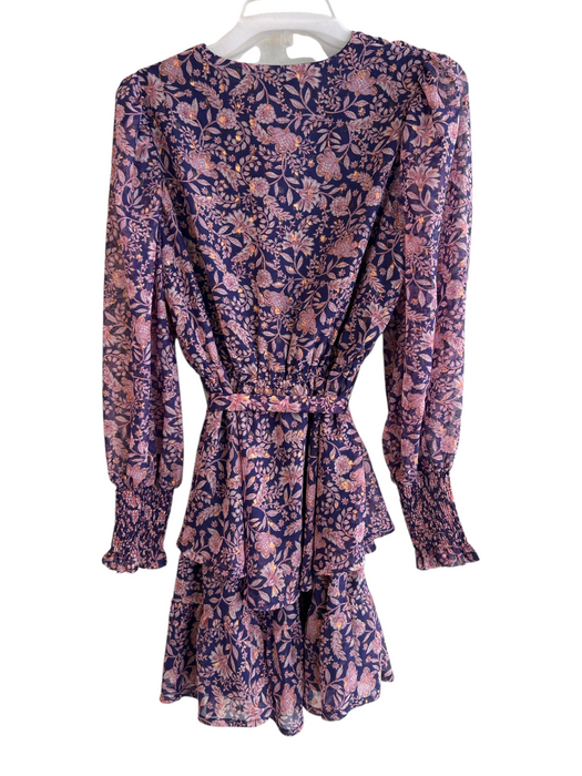 Fate Size Est S Purple Polyester Metallic Thread Floral V Neck Long Sleeve Dress Purple / Est S