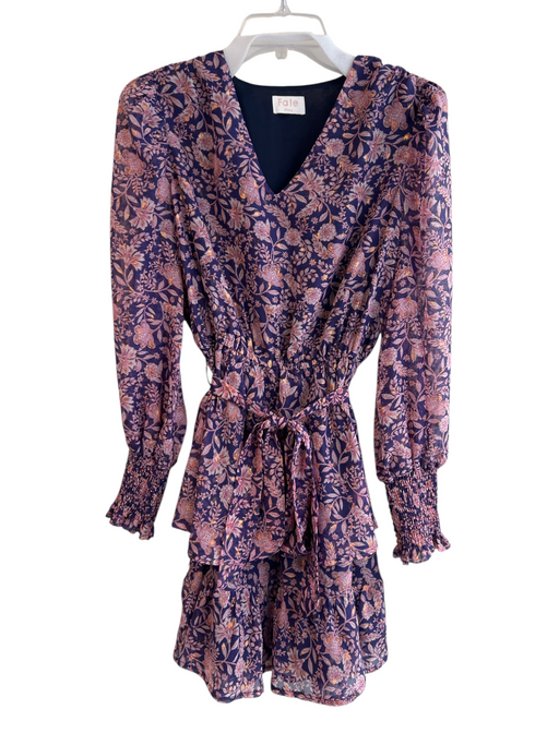 Fate Size Est S Purple Polyester Metallic Thread Floral V Neck Long Sleeve Dress Purple / Est S