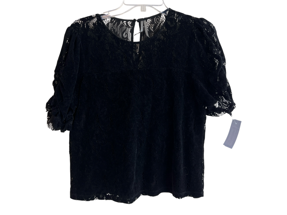 Anthropologie Size S Black Polyester Blend Lace Round Neck Keyhole Back Top Black / S