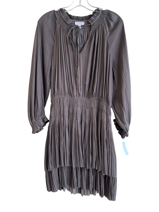 Current Air Size S Silver Polyester Satin smocked Pleated V Neck Dress Silver / S