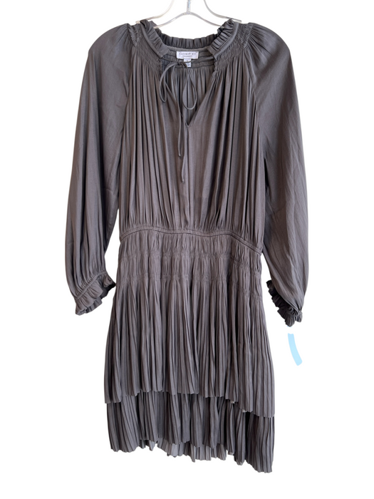 Current Air Size S Silver Polyester Satin smocked Pleated V Neck Dress Silver / S
