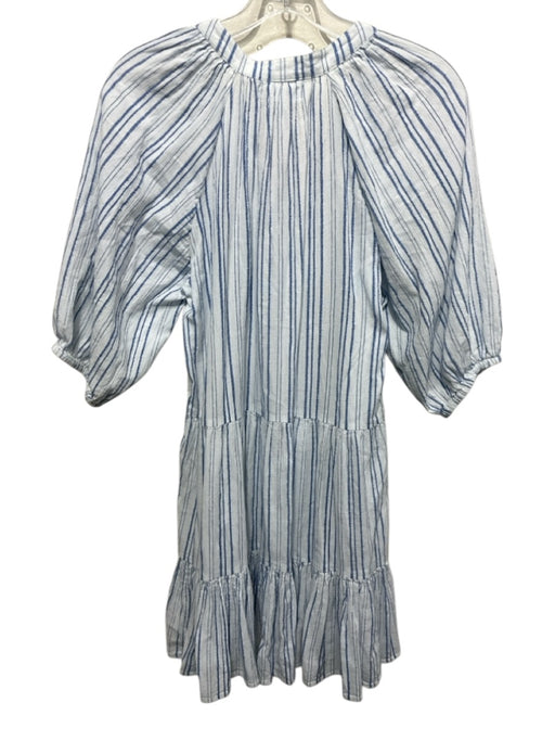 A Piece Apart Size XS White & Blue Cotton Long Sleeve Vertical Stripes Dress White & Blue / XS