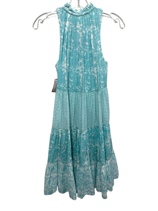 Ro's Garden Size S Turquoise & White Cotton Sleeveless Floral & Abstract Dress Turquoise & White / S