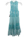 Ro's Garden Size S Turquoise & White Cotton Sleeveless Floral & Abstract Dress Turquoise & White / S