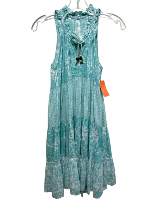 Ro's Garden Size S Turquoise & White Cotton Sleeveless Floral & Abstract Dress Turquoise & White / S