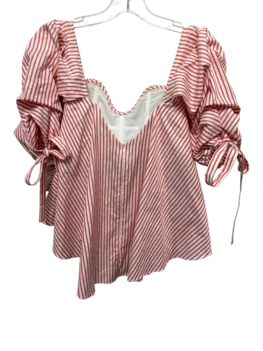 Caroline Constas Size XS Orange & White Cotton Vertical Pinstripe 1/2 sleeve Top Orange & White / XS